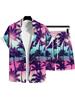 Men's Summer Fashion Vacation Style Hawaiian Coconut Beach Print Casual Comfortable Short-Sleeve Shirt and Beach Shorts