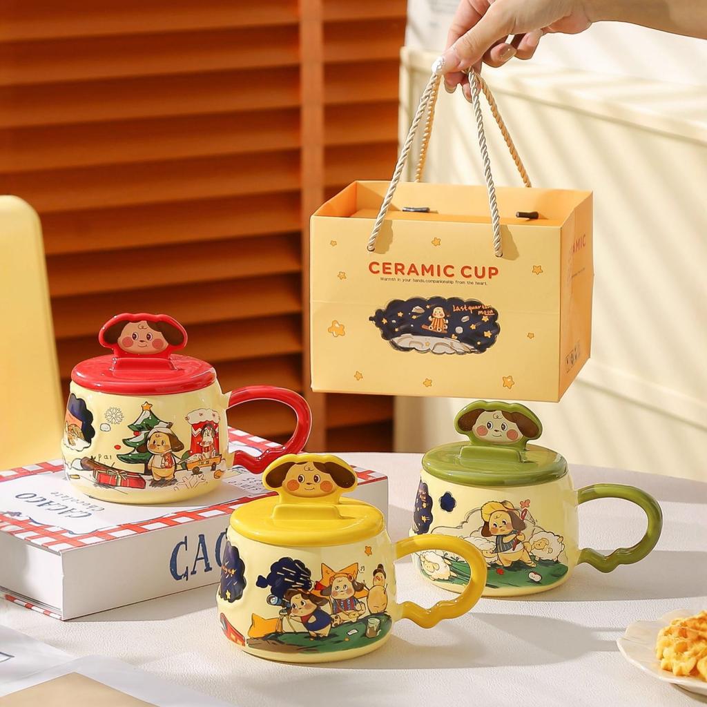 Creative mobile phone holder mug hand-painted wind cartoon puppy high value girl water cup office household cup