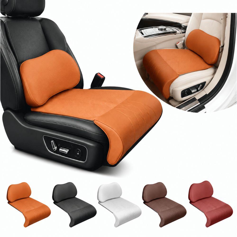 Leather Integrated Lumbar Leg Support Mat Memory Foam Extended Seat Cushion  Vehicle Universal