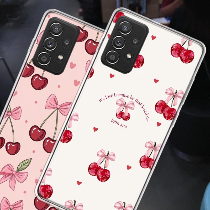 Cherry Bow Phone Case for Samsung A54 A57 A37 A17 A14 A15 A12 A24 A34 A55 A35 A25 A52S A07 A05S A04S A22 A32 A72 Galaxy Note 20