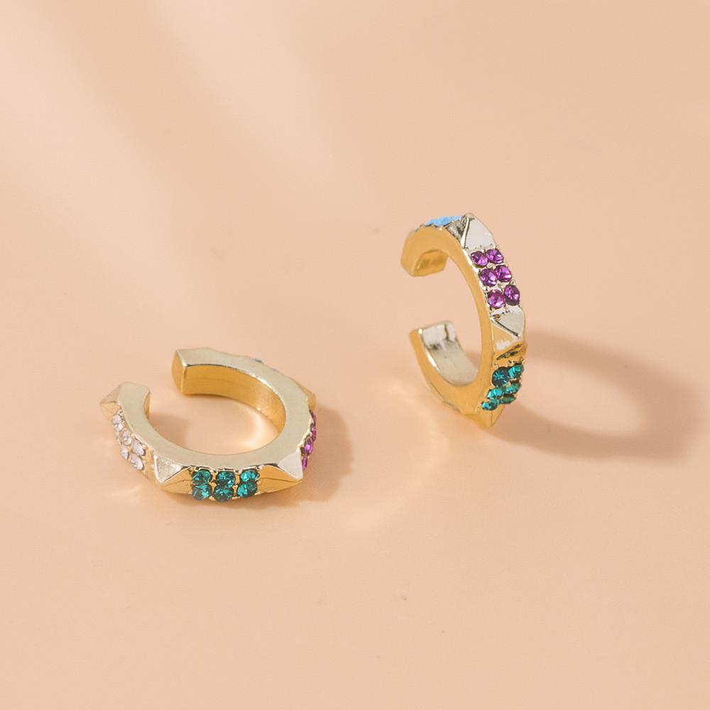 Alloy Geometric Elegant Ear Cuffs With Colorful Rhinestones For Women Trendy