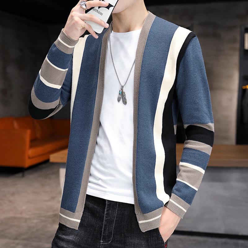 Men's Color Block Knit Cardigan Sweater - Short, Quality Jacket Top