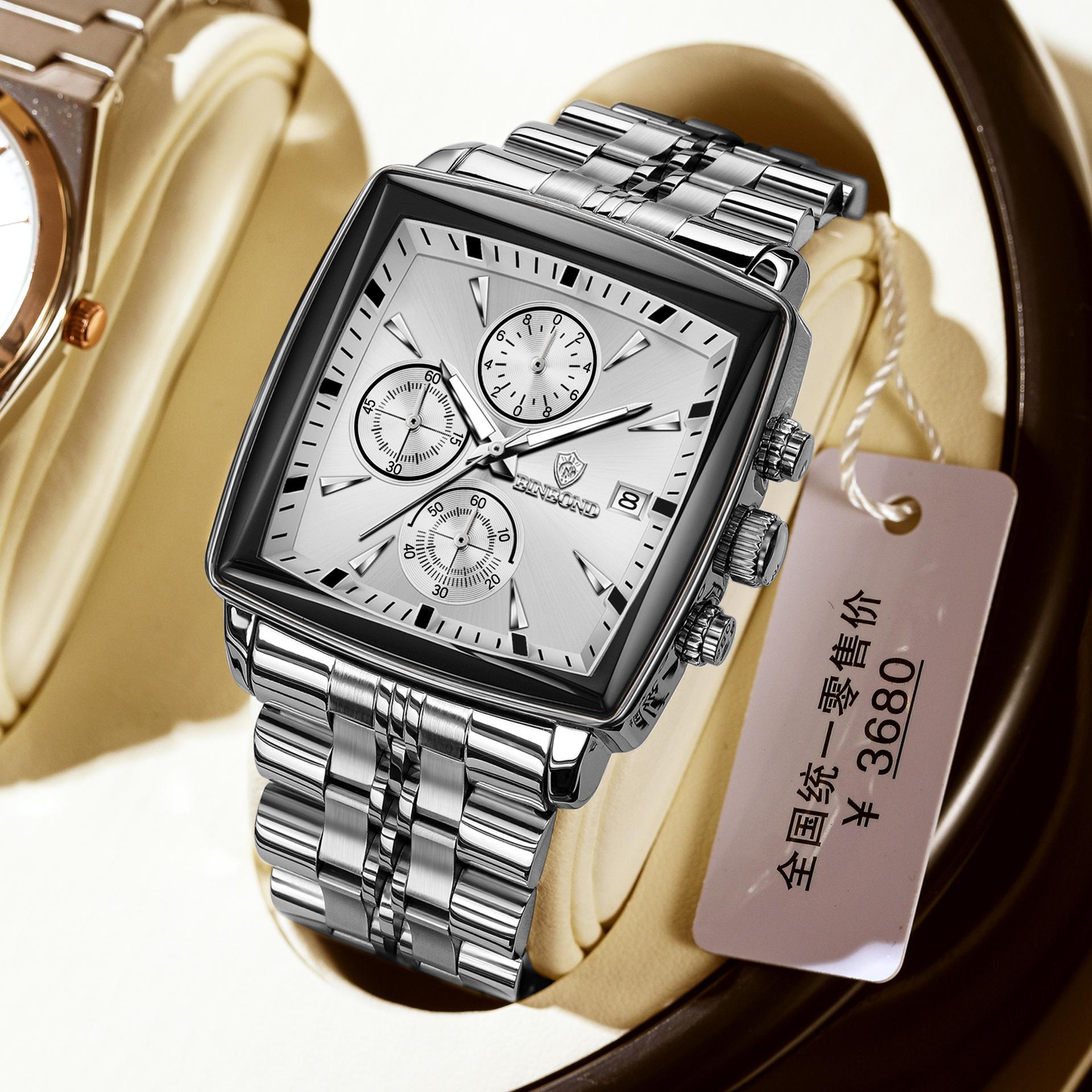 

Men Watch Light Luxury Brand High end Business Multi functional Three eye Six pin Steel Waterproof Male Fashion Quartz Watches срібний