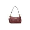 Teri 25 Classic Old Pattern Jacquard Zipper Closure Fabric Spelled Cow Leather Armpit Bag Hand Shoulder Bag Medium Size Women's Burgundy