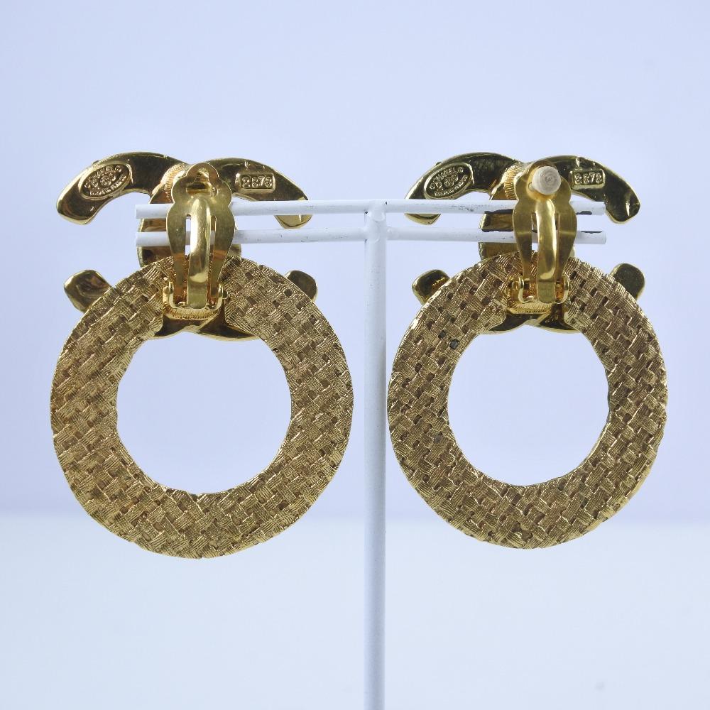 CHANEL COCO Mark Earring mesh Plated Gold 32.8g Women Used