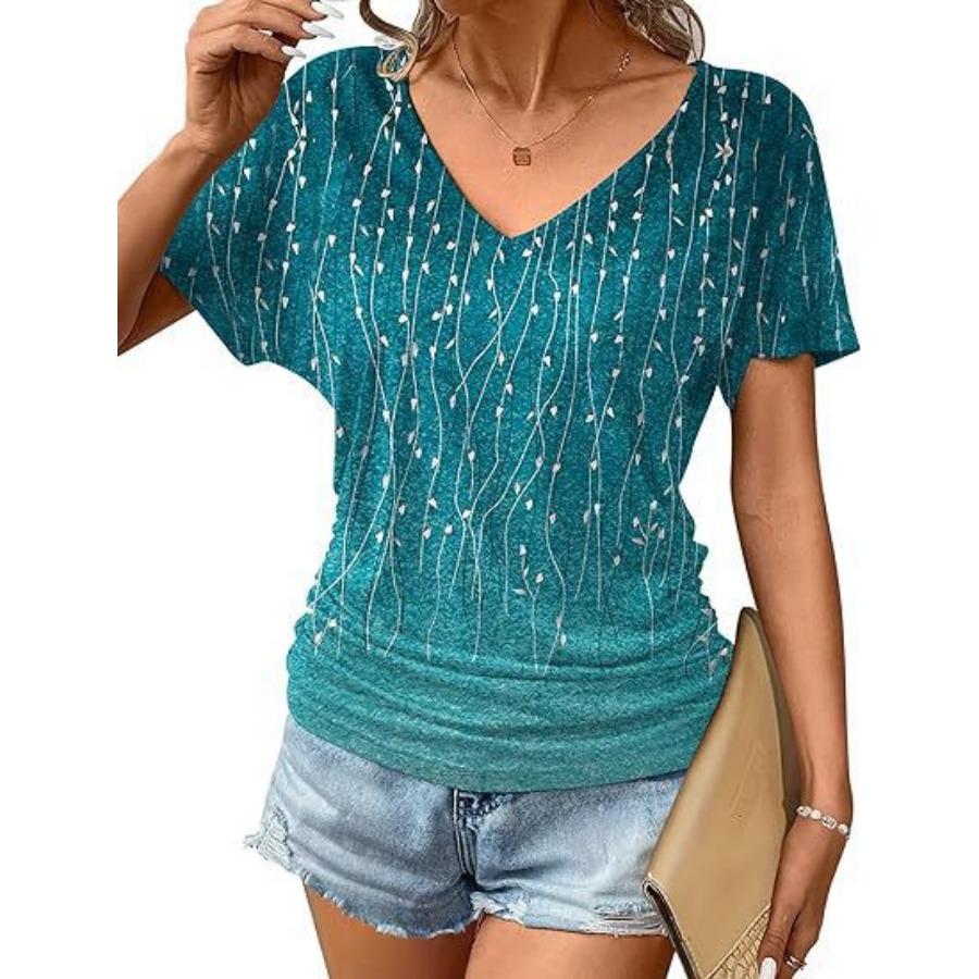 women fashion v neck short sleeve 3d print t shirt summer comfortable sportwear tops