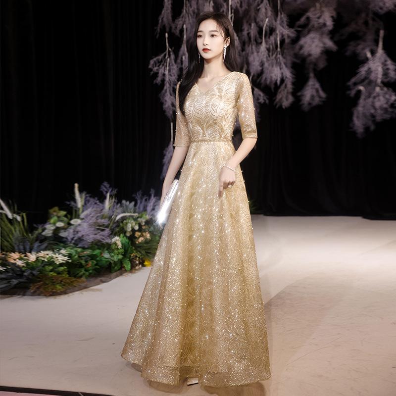 Golden Performance Dress Dress Women`s Banquet