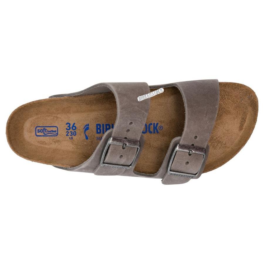 Birkenstock Arizona Soft Footbed Oiled Leather Sandals 'Iron' Women's 1013645