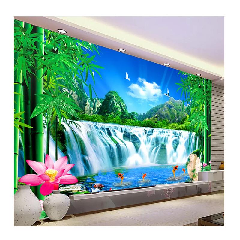 

Mountain Water Waterfall Wallpaper Natural Landscape Large Mural Living Room Bedroom Green Bamboo 3D Wallpaper 200 cm(W) x 140 cm(H)