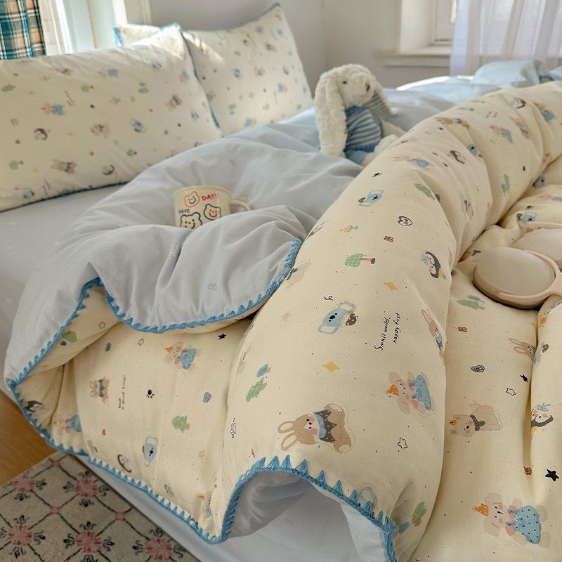 Quilted Embroidered Lace Duvet Cover Printed Soft Comfortable Blanket Protective Cover Soft Breathable Machine Washable Dormitory Single Bed Sheets