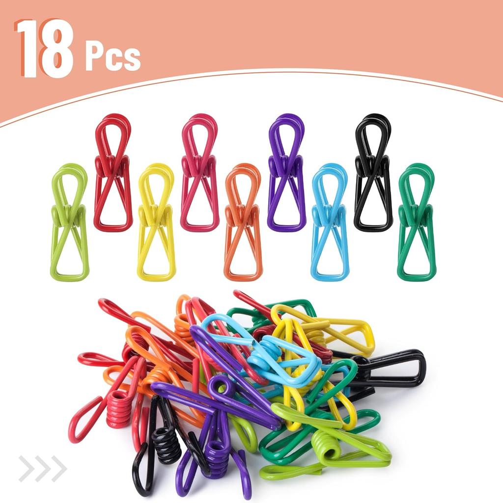 Mr. Pen- PVC-Coated Utility Clips, 2 Inch, 18 Pack, Colorful, PVC-Coated Steel Chip Bag Clips for Sealing Food, Paper Holder, Clothesline Clip for