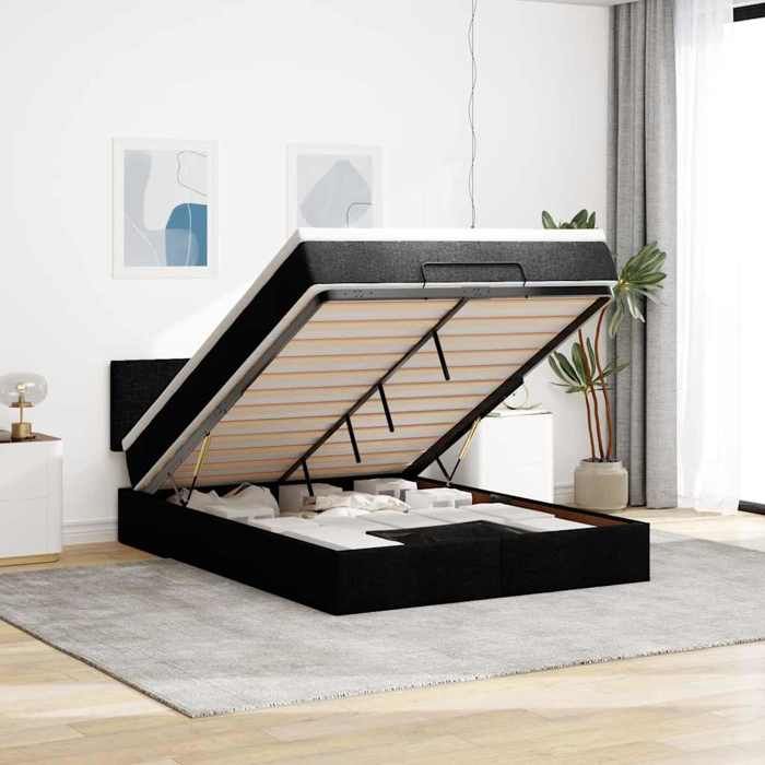 VidaXL Ottoman Bed with Mattress Black 140x200 Cm Fabric 3311382