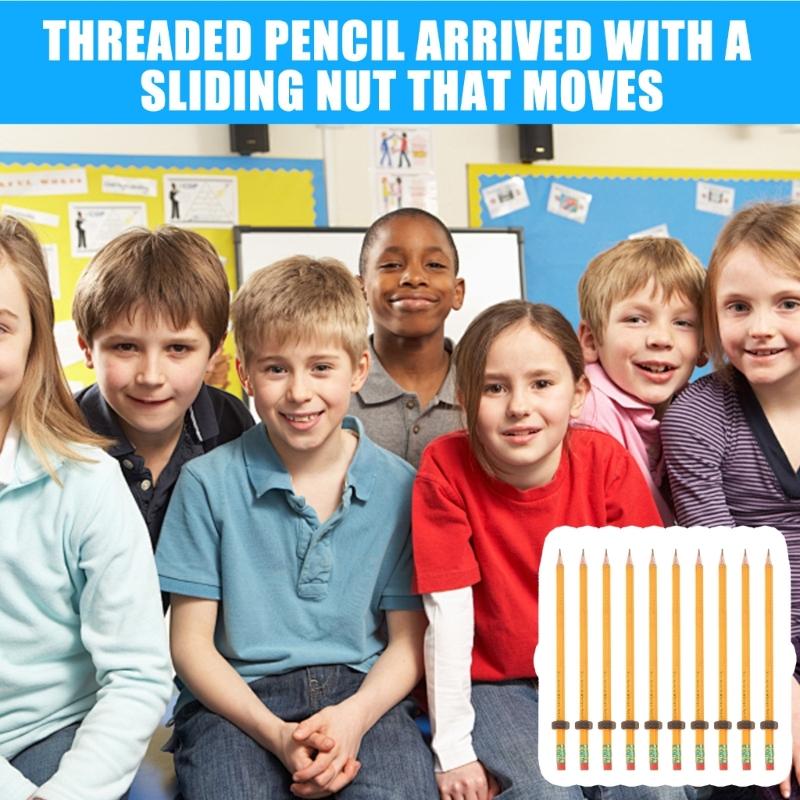 Quiet Focusing Aid Wooden Threaded Pencil With Rotating Nut Stress Relief Sensory Toy For Students Homework Writing Tool