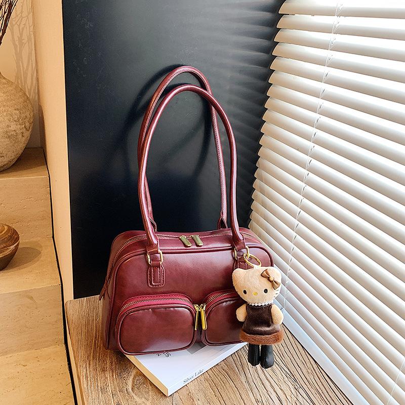 

Вместительная портативная сумка-тоут женская 2025 новая повседневная модная в зарубежном стиле для поездок на работу многокарманная подмышечная сумка на плечо no pendant красный