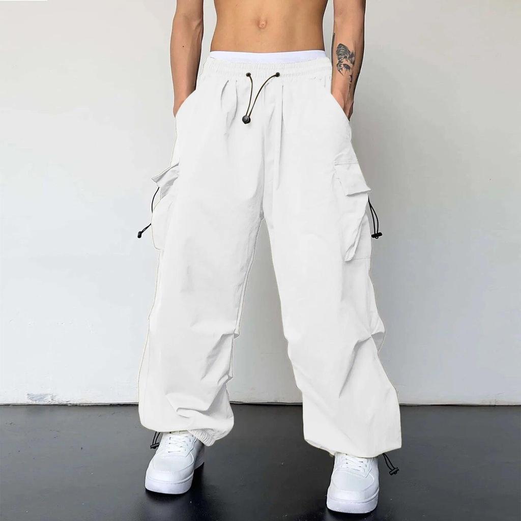 Streetwear letnie spodnie Cargo męskie z wieloma kieszeniami Harajuku modne na co dzień męskie spodnie do biegania szerokie nogawki luźne spodnie w stylu Hip Pop