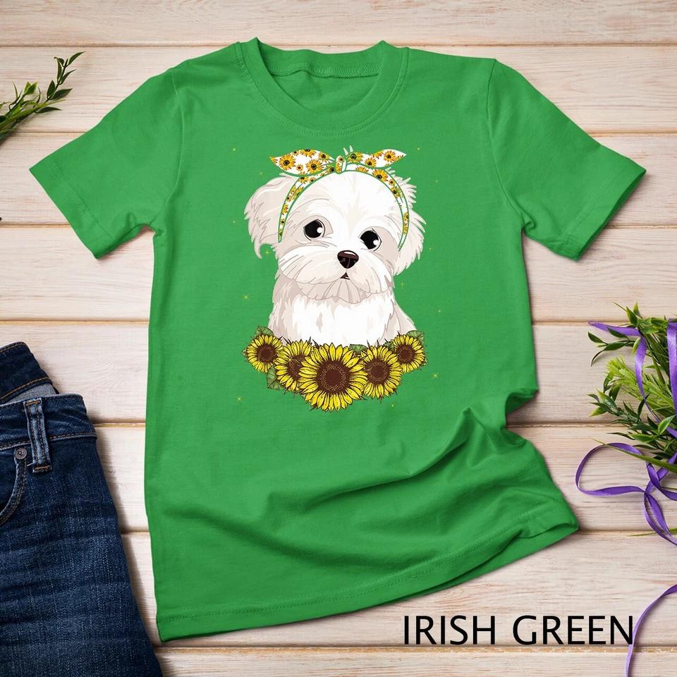 Girls Women Mom Maltese Dog Sunflower Gift T-Shirt Unisex T-shirt 4 S