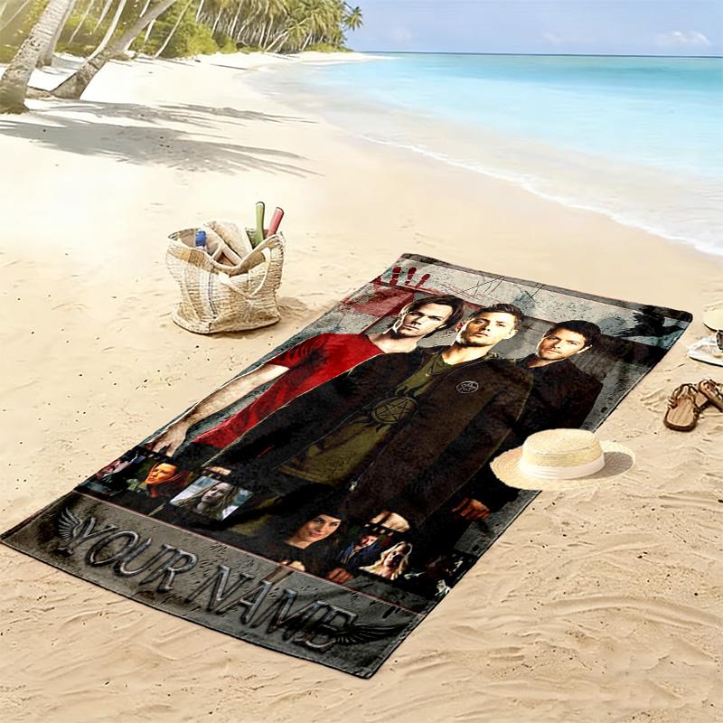 Name Custom Supernatural Print Beach Towel, Large Soft Quick Dry Towel for Beach Camping Swimming