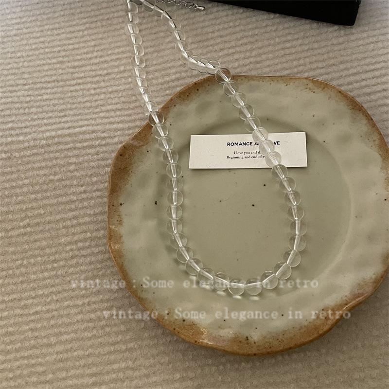 Niche Transparent White Crystal Beaded Necklace Femininity Simple In Sweet Clavicle Chain Versatile High Sense Neck Chain