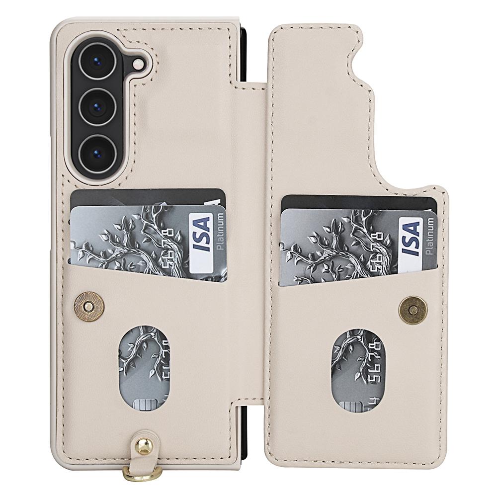 For Samsung Galaxy Z Fold5 5G Case Card Slots Leather Coated TPU Flower Phone Cover with 2 Straps