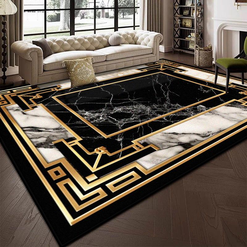 Luxury Black Marble Carpet for Living Room Bedroom Decoration Sofa Large Area Rug Cloakroom Office Fluffy Plush Customizable Mat