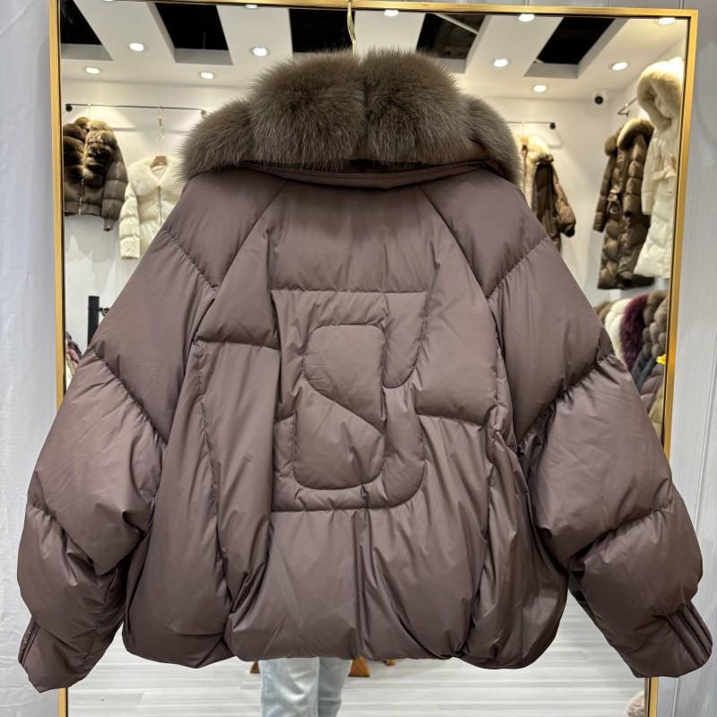 Womens Winter Down Coat With Real Fox Fur Collar Warm Thickened Loose Fit Outerwear Daily Wear