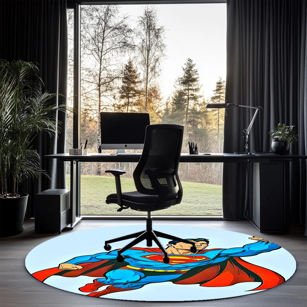SUPERMAN Printed Round Rug Carpet Chair Rug Area Rug Entryway Doormats,for Office Chair Living Room Bedroom Kitchen Room.