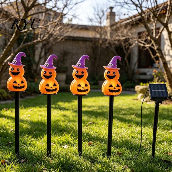 Weather Resistant Garden Lamp 4Pcs/Set Halloween Solar Ghost Stake Light, 4-in-1 Pumpkin with LED Lights, Waterproof Decorative for Outdoor