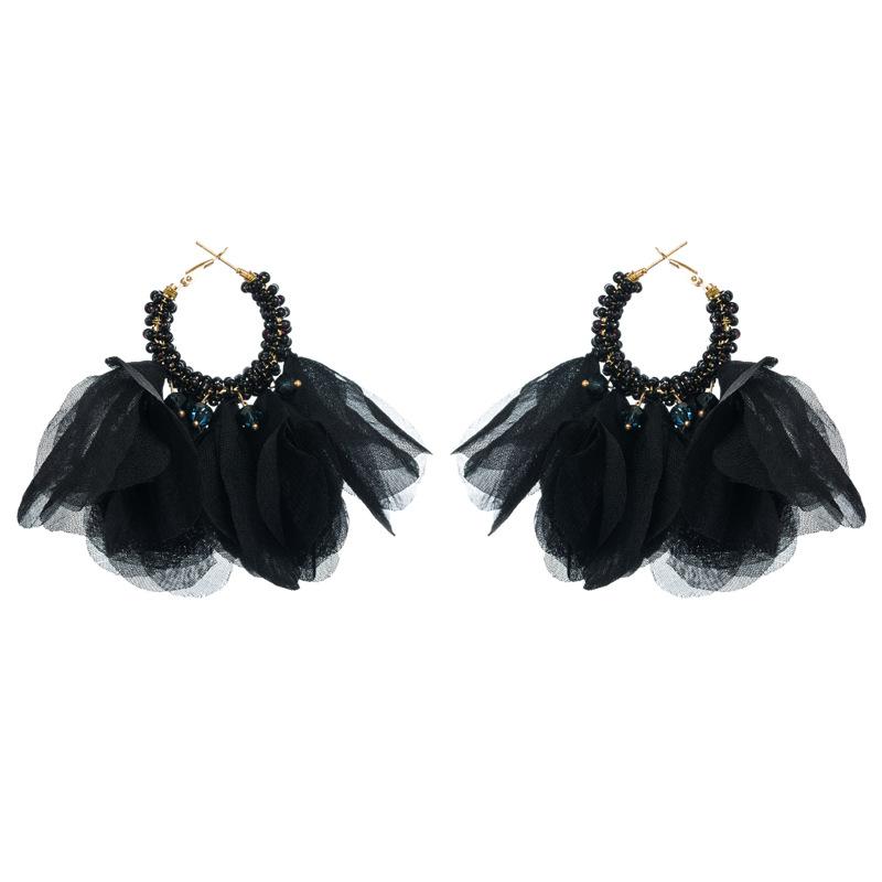 

Женские персонализированные креативные серьги-кольца ручной работы из бисера с преувеличенными богемными шифоновыми серьгами OneSize чёрный