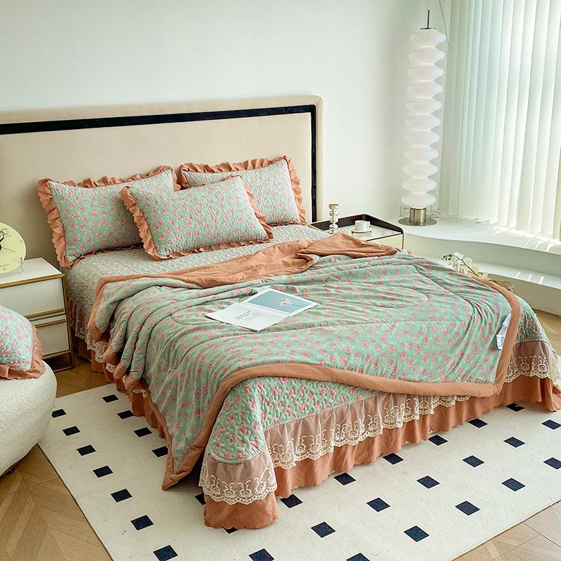 Washed Cotton And Linen Summer Cooler Comforter Bed Cover 4 Piece Set Moisture Absorbing Breathable Blanket Bed Sheet 4 Piece Set