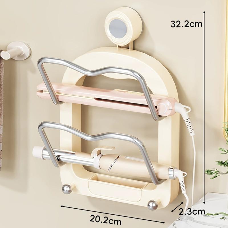 

Настенный держатель для фена на присоске, держатель для щипцов для завивки, органайзер для инструментов для укладки волос, многофункциональная полка для хранения бежевый