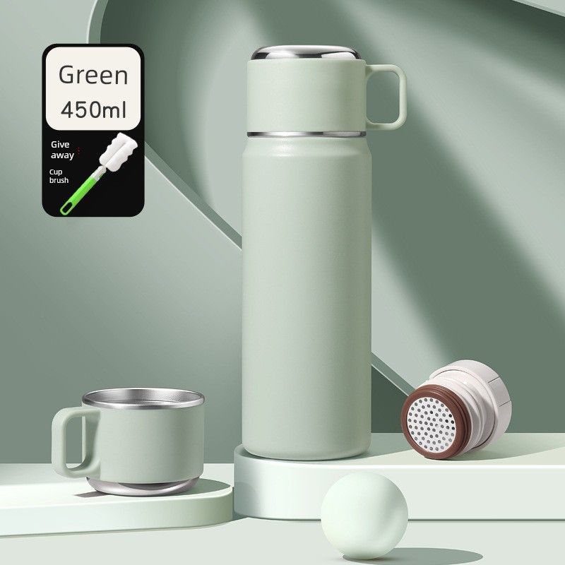 

Swiss 316 Large-Capacity Thermos Cup for Men, Stylish Stainless Steel Water Bottle for Women, Student Water Cup with One Lid for Dual Drinking Options 450 ml Green Lid Handle