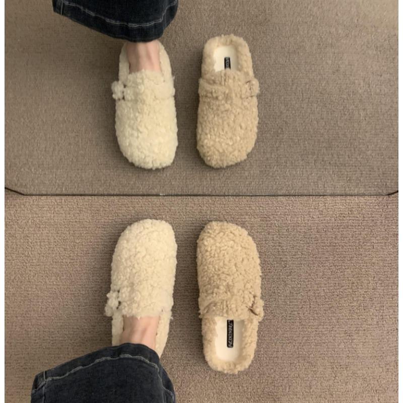 Fashion Luxury Lambwool Moccasins Femme Winter Cotton Shoes Women Warm Plush Loafers Comfy Curly Sheep Fur Flats Slippers Mules Shoes