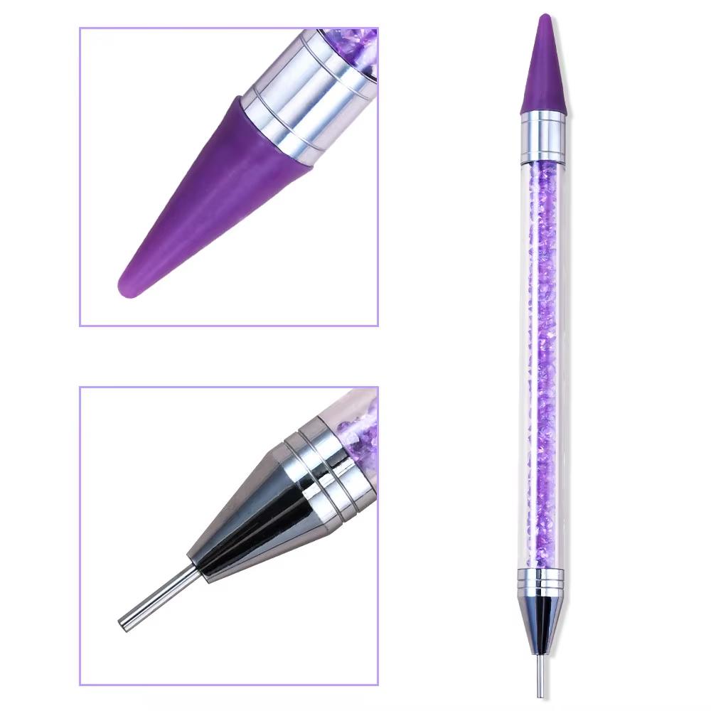 Diamond Painting Wax Picker Pen with 6 Replaceable Tips Crystal Handle Double End Rhinestone Pickup Tool for Nail Art Beads Gems DIY Crafts