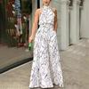 2024 Sommer Damen Eleganter Schnür-Neckholder Jumpsuit mit Druck und Taillenbetonung Kurzen Ärmeln