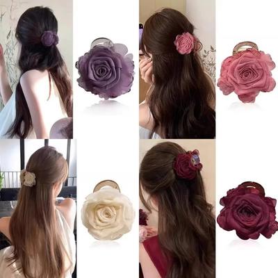 Mesh Hair Clip Rose Flower Floral Hairpin Sweet Hair Claw  Hair Accessories
