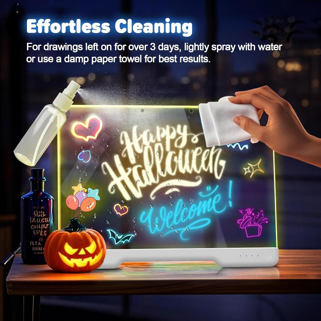 16-Inch Rechargeable Doodle Glow LED Note Board, 7-Color Light Modes, Neon Art Dry Erase Light Up Drawing Pad with Built-in Stand, Sketching Gift Toy
