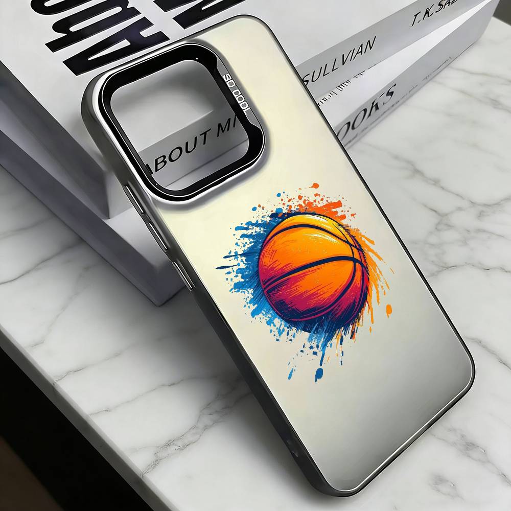 

Баскетбольный расписной чехол для телефона для iPhone 17, 16, 15, 14, 13, 12, 11 Plus, Pro Max, XS, Цветная посеребренная внутренняя крышка iPhone17air