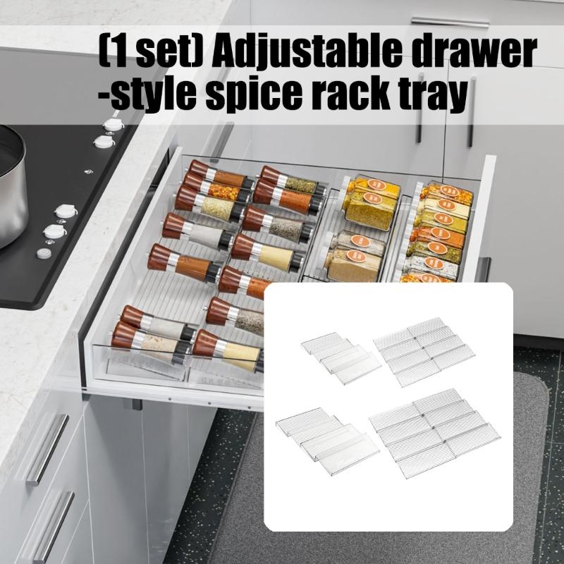 Acrylic Spice Organizers Step Tray Adjustable for Drawer Storage with Simple Setups