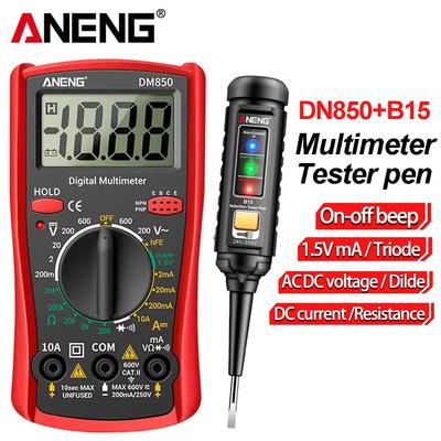 Portable DM850 Digital Multimeter 1999 Counts AC/DC Votage Ohm Current Detector Ammeter+B15 Voltage Tester Pen Electrician Tools Digital Display
