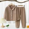 Automne 2026 Combinaisons Sous-vêtements Velours Couleur Unie pour Enfants Bébé Printemps Revers Manches Longues Pantalon Ensemble Pyjama Enfants Poche Vêtements de Maison Combinaison pour Fille Garçon