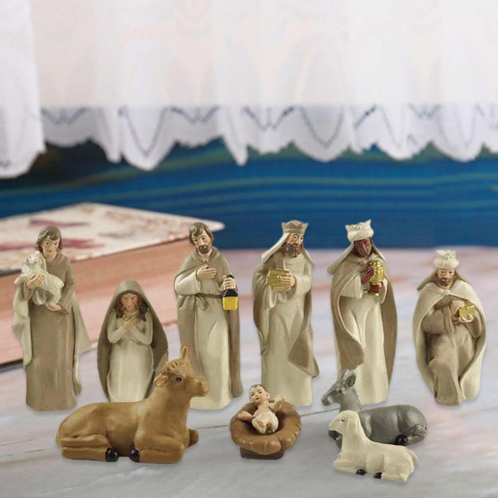 Christmas Nativity Figurines Resin Tabletop Nativity Scene Figures Small Christmas Figurines Decor for Living Room Bedroom Study