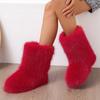 Europeiska Y2K Dam Mid-Calf Pälssnöskor - Varma, Moderiktiga, Plattbottnade Vinterstövlar