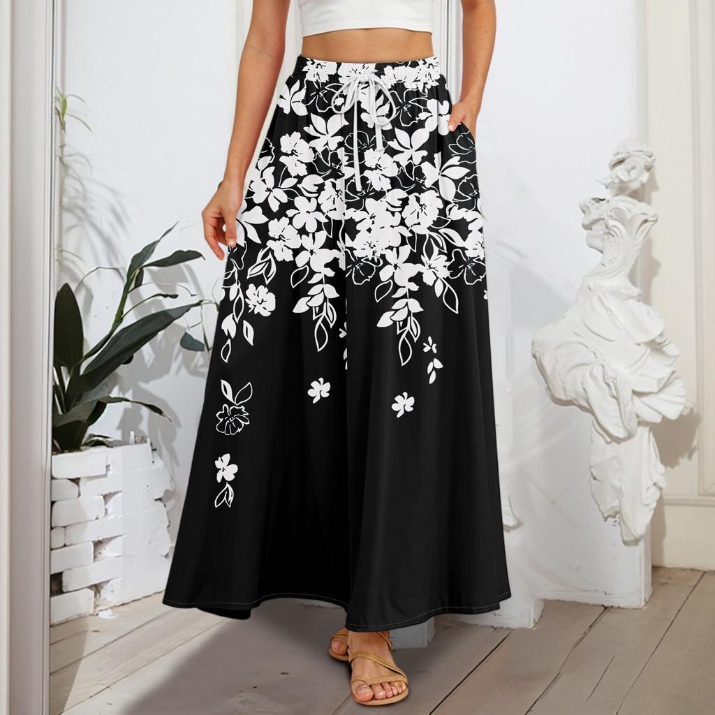 Gonne Maxi A Line da Donna Fluide Svasate con Orlo a Balze Vita Elastica Eleganti a Strati Boho Lunghe