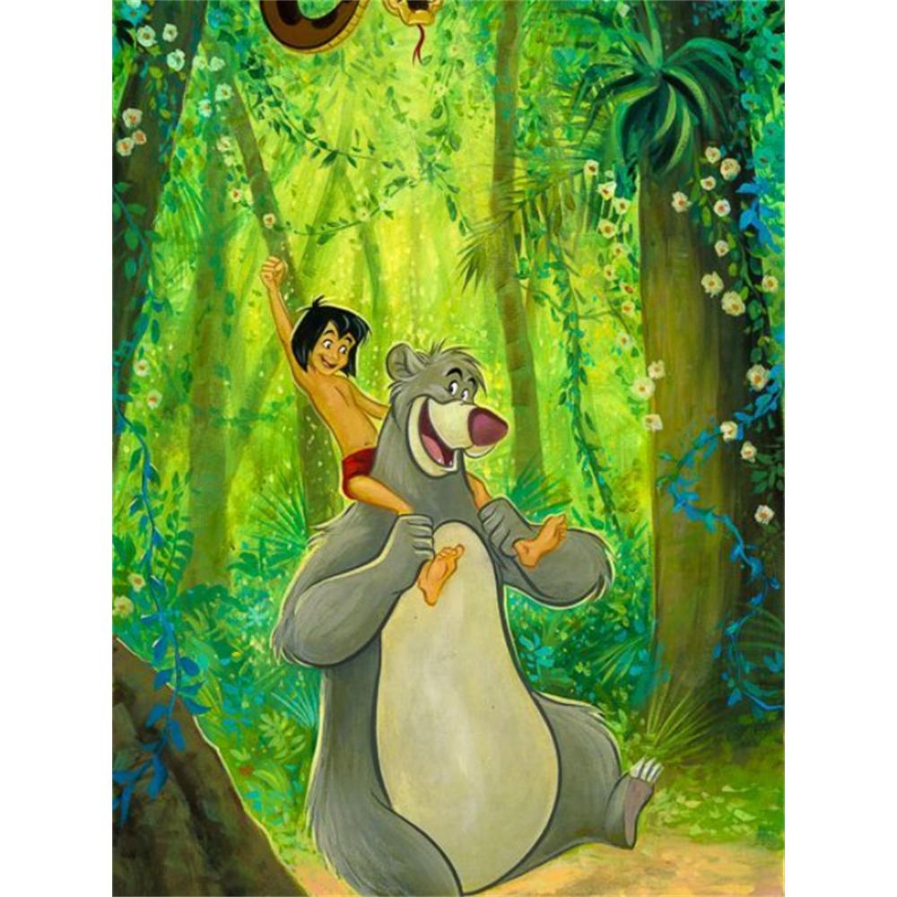 Disney 5D DIY Diamond Painting Mowgli and Baloo The Bear Cartoon Full Diamond Mosaic Art Wall Decoration Set Round 20x30cm