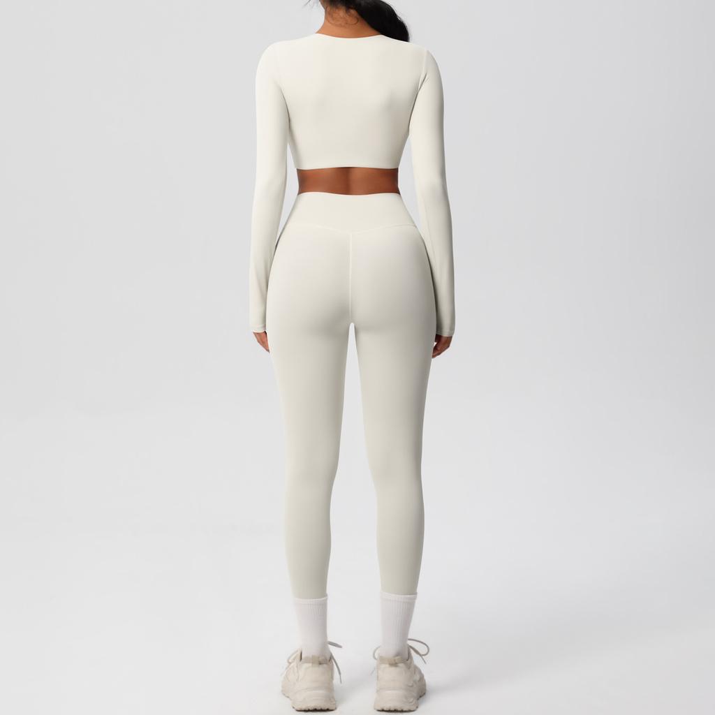 Solid Color Double-sided Nylon Brushed Nude Tight Fitting Sports Yoga Suit Set, Running And Fitness Two-piece Set