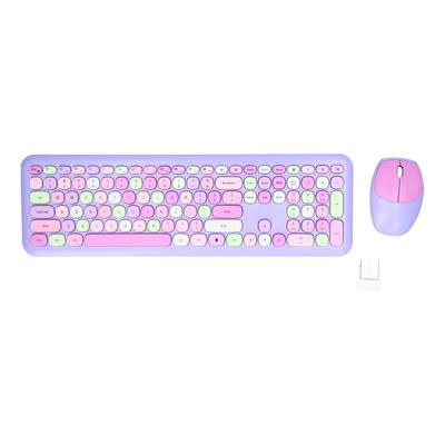 Combo Teclado Ratón 2.4G Retro Multicolor Silencioso Funda Set Teclado y Ratón InalámbricoPúrpura