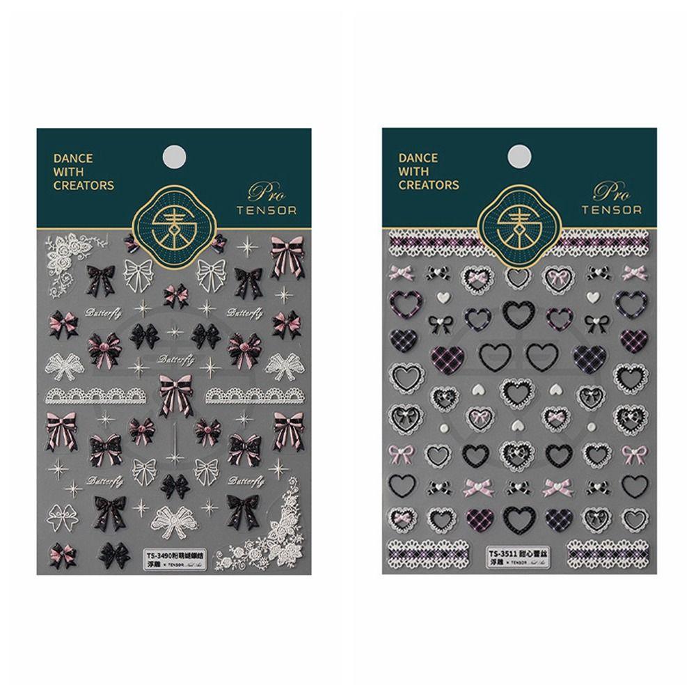 Pink White Black Lace Lace Bow Nail Stickers Love Heart Bow Nail Decorations  Nail Salon