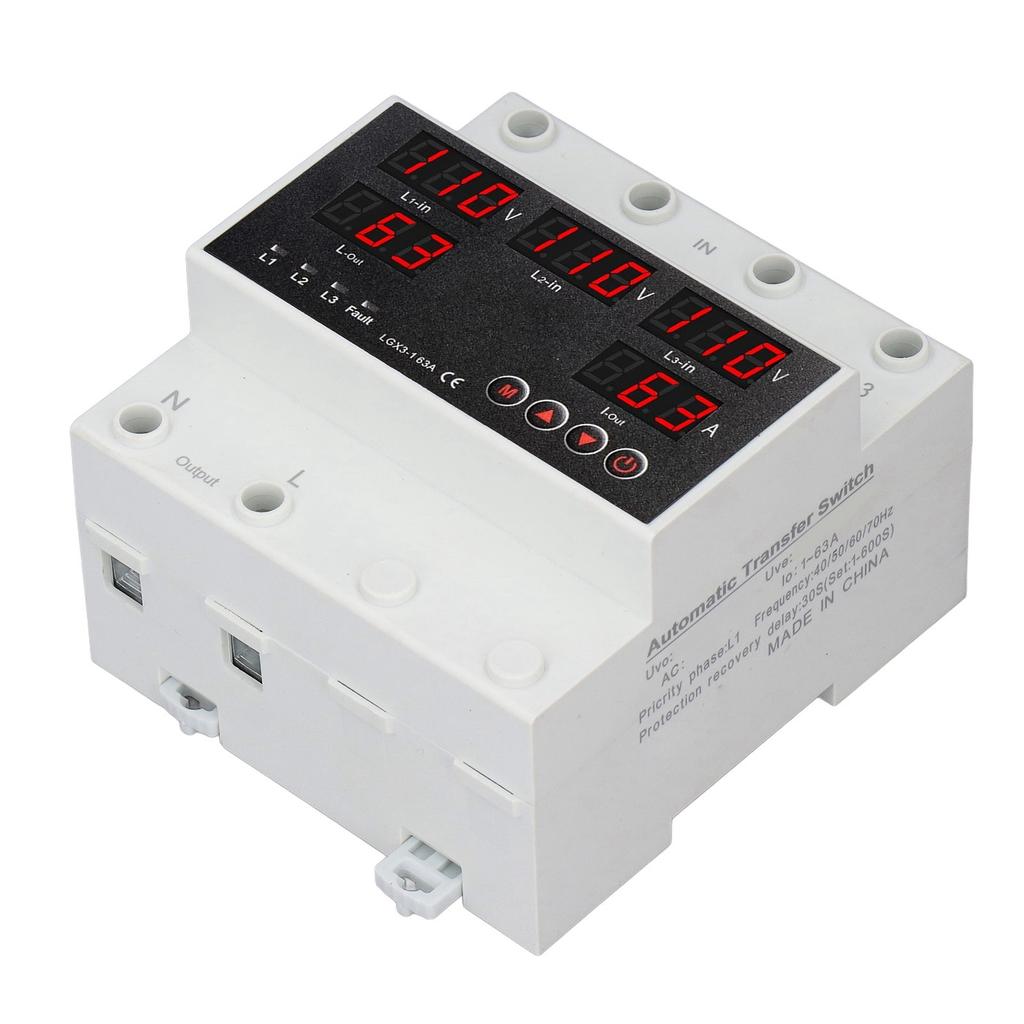Automatischer Transferschalter, 63 A, 3P4W, LED-Anzeige, einstellbarer Spannungsschutz für Heimgenerator