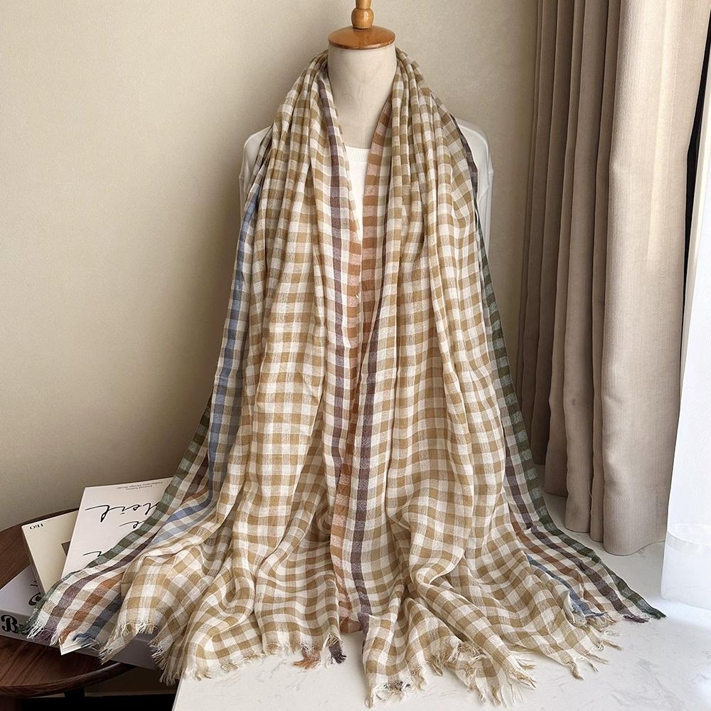 

New Autumn and Winter Thin Wool Blended Scarf Long Vintage Plaid Scarf for Women 200*90cm 90x200cm