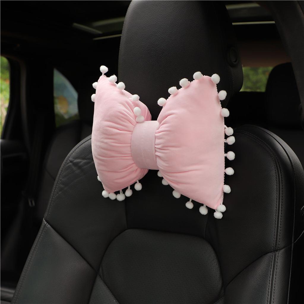Butterfly Knot Car Neck Pillow and Lumbar Support Cushion Set Plush Bowknot Headrest Pillow Waist Support Charm Colorful C